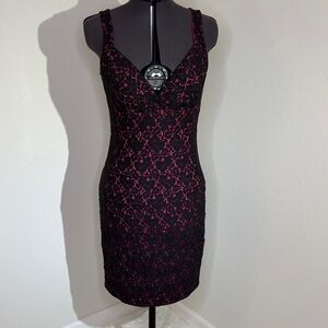 Vintage XOXO Black Lace over Pink  Bodycon Dress Jr Sz 5